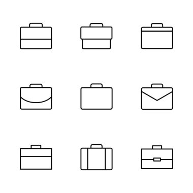 Evrak çantası simgesi seti. Bavul simgesi. bagaj sembolü.