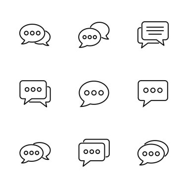 Sohbet simgesi ayarlandı. Konuşma balonu ikonu. Yorum simgesi vektörü. Mesaj var. Bizimle irtibata geç