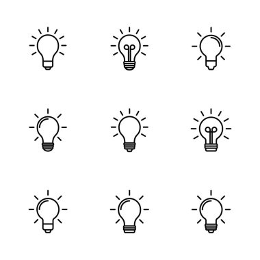 Lamba simgesi ayarlandı. Ampul simgesi vektörü. fikir sembolü.