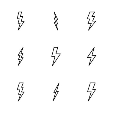 Şimşek simgesi ayarlandı. Elektrik ikon vektörü. Güç simgesi. enerji işareti