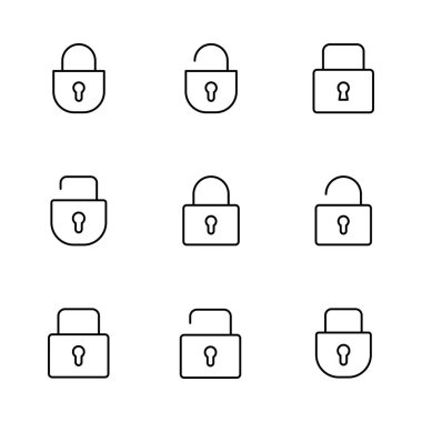 Kilit simgesi ayarlandı. Asma kilit ikon vektörü. Şifreleme simgesi. Güvenlik sembolü