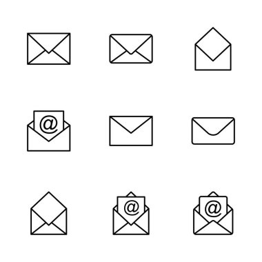 Posta simgesi seti. e- posta simgesi vektörü. E- posta simgesi. Zarf illüstrasyonu
