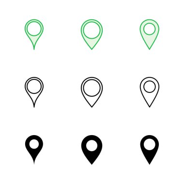 Pin simgesi ayarlandı. Konum simgesi vektörü. hedef simgesi. harita iğnesi