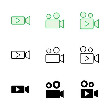 Video simgesi seti. Video kamera ikon vektörü. Film tabelası. Sinema