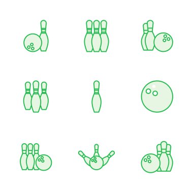 Bowling ikonu seti. Bowling topu ve iğne simgesi. Bowling lobutları