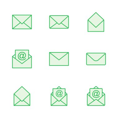 Posta simgesi seti. e- posta simgesi vektörü. E- posta simgesi. Zarf illüstrasyonu