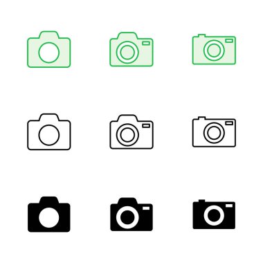 Kamera simgesi ayarlandı. Fotoğraf makinesi simgesi. kamera fotoğrafçılık simgesi.