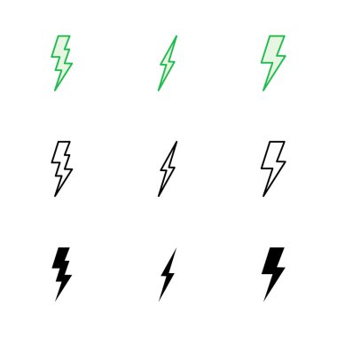 Şimşek simgesi ayarlandı. Elektrik ikon vektörü. Güç simgesi. enerji işareti