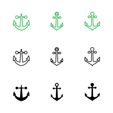 Çapa simgesi ayarlandı. Çapa sembolü logosu. Çapa deniz simgesi.