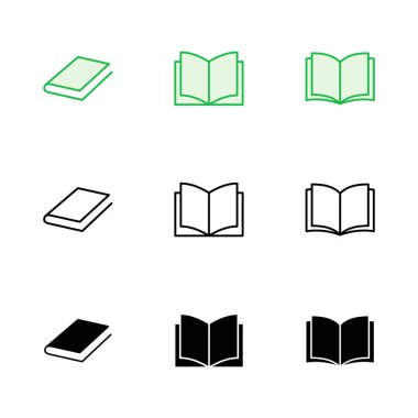 Kitap simgesi ayarlandı. Kitap simgesi vektörünü aç. Kitap simgesi
