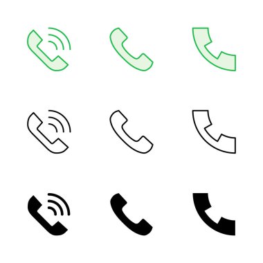 Simge seti. Telefon simgesi vektörü. Telefon simgesi vektörü. Bizimle irtibata geç 