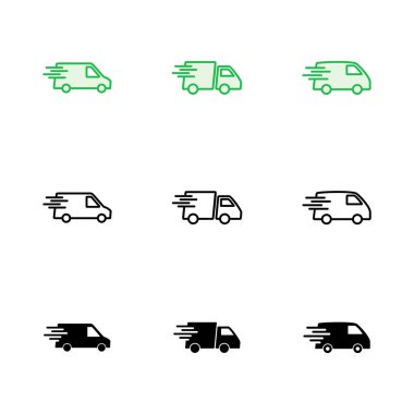 Hızlı nakliye kamyonu ikonu seti. Teslimat kamyonu ikonu. hızlı dağıtım simgesi