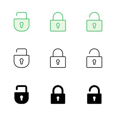 Kilit simgesi ayarlandı. Asma kilit ikon vektörü. Şifreleme simgesi. Güvenlik sembolü