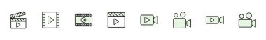 Video simgesi seti. Video kamera ikon vektörü. Film tabelası. Sinema