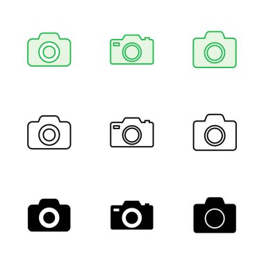 Kamera simgesi ayarlandı. Fotoğraf makinesi simgesi. kamera fotoğrafçılık simgesi.