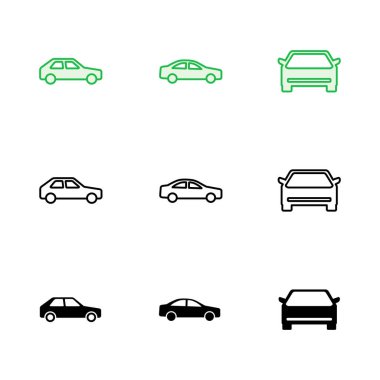 Araba ikonu ayarlandı. Araba vektör simgesi. küçük sedan