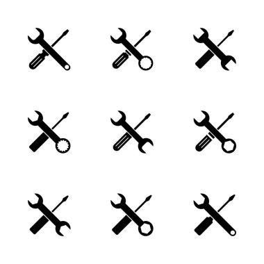Onarım araçları simgesi ayarlandı. araç simgesi vektörü. Simge vektörü ayarlanıyor. İngiliz anahtarı ve tornavida. destek, Servis
