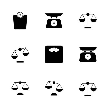 Ölçek simgesi seti. Ağırlık ölçeği simgesi. Kanun ölçekli ikon. Adalet