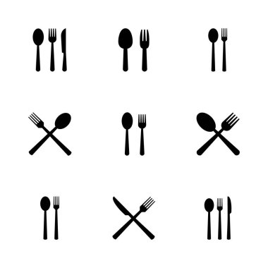 kaşık ve çatal ikonu seti. kaşık, çatal ve bıçak ikonu vektörü. restoran simgesi