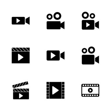 Video simgesi seti. Video kamera ikon vektörü. Film tabelası. Sinema