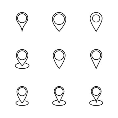 Pin simgesi ayarlandı. Konum simgesi vektörü. hedef simgesi. harita iğnesi