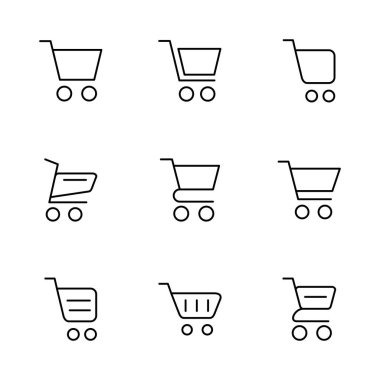 Alışveriş ikonu seti. Alışveriş arabası ikonu. Trolley simge vektörü