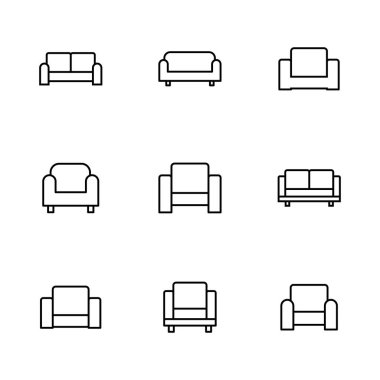 Koltuk simgesi ayarlandı. kanepe ikonu çizimi