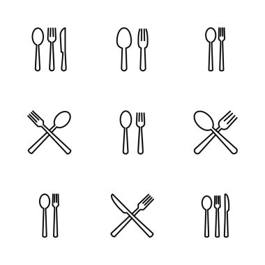 kaşık ve çatal ikonu seti. kaşık, çatal ve bıçak ikonu vektörü. restoran simgesi