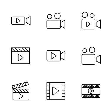 Video simgesi seti. Video kamera ikon vektörü. Film tabelası. Sinema