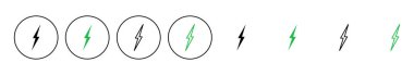 Şimşek simgesi ayarlandı. Elektrik ikon vektörü. Güç simgesi. enerji işareti