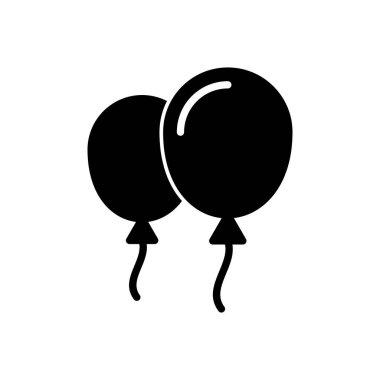 Balon ikon vektörü. Parti balonu süsleme doğum günü vektörü. Balon siyah siluet simgesi