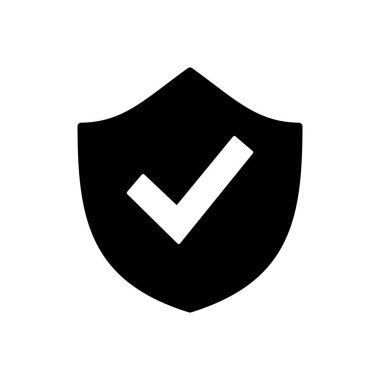 Kalkan kontrol simgesi vektörü. Koruma onayı işareti. Güvenli simge vektörü