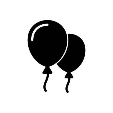 Balon ikon vektörü. Parti balonu süsleme doğum günü vektörü. Balon siyah siluet simgesi