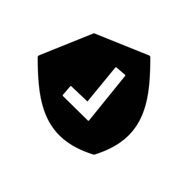 Kalkan kontrol simgesi vektörü. Koruma onayı işareti. Güvenli simge vektörü