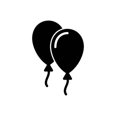 Balon ikon vektörü. Parti balonu süsleme doğum günü vektörü. Balon siyah siluet simgesi