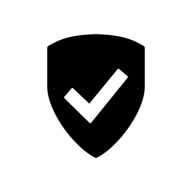 Kalkan kontrol simgesi vektörü. Koruma onayı işareti. Güvenli simge vektörü