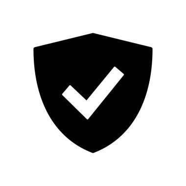 Kalkan kontrol simgesi vektörü. Koruma onayı işareti. Güvenli simge vektörü