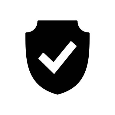 Kalkan kontrol simgesi vektörü. Koruma onayı işareti. Güvenli simge vektörü