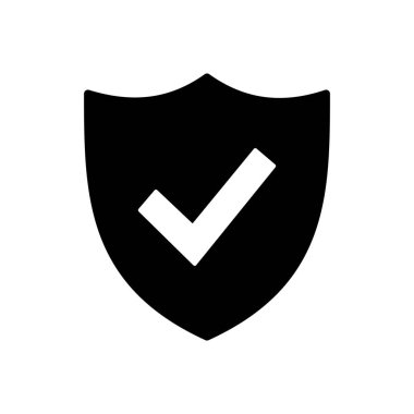 Kalkan kontrol simgesi vektörü. Koruma onayı işareti. Güvenli simge vektörü