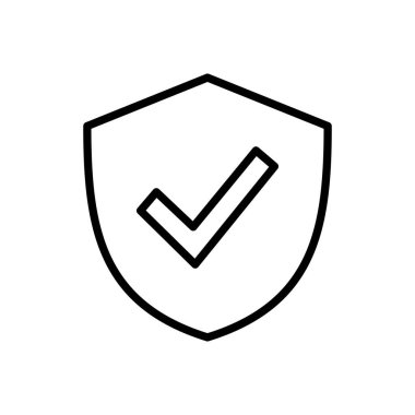 Kalkan kontrol simgesi vektörü. Koruma onayı işareti. Güvenli simge vektörü