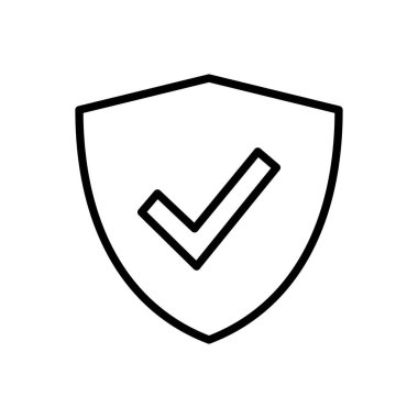 Kalkan kontrol simgesi vektörü. Koruma onayı işareti. Güvenli simge vektörü