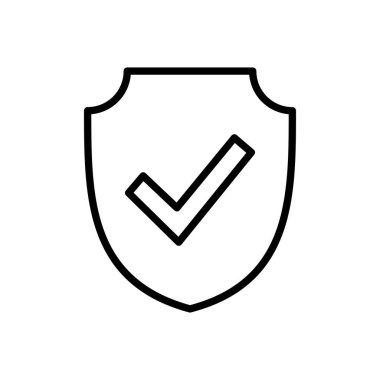 Kalkan kontrol simgesi vektörü. Koruma onayı işareti. Güvenli simge vektörü