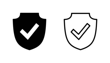 Kalkan kontrol işareti simgesi ayarlandı. Koruma onayı işareti. Güvenli simge vektörü