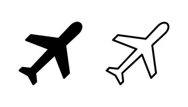 Uçak simgesi ayarlandı. Uçak ikonu vektörü. Uçuş taşıma sembolü. Seyahat illüstrasyonu. Tatil sembolü