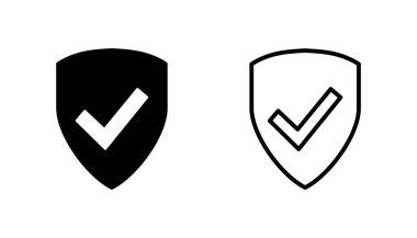 Kalkan kontrol işareti simgesi ayarlandı. Koruma onayı işareti. Güvenli simge vektörü