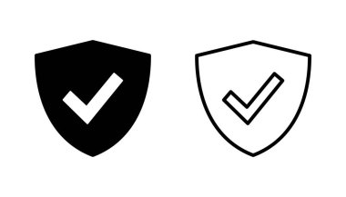 Kalkan kontrol işareti simgesi ayarlandı. Koruma onayı işareti. Güvenli simge vektörü