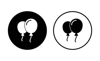 Balon simgesi ayarlandı. Parti balonu süsleme doğum günü vektörü. Balon siyah siluet simgesi