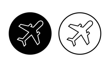 Uçak simgesi ayarlandı. Uçak ikonu vektörü. Uçuş taşıma sembolü. Seyahat illüstrasyonu. Tatil sembolü