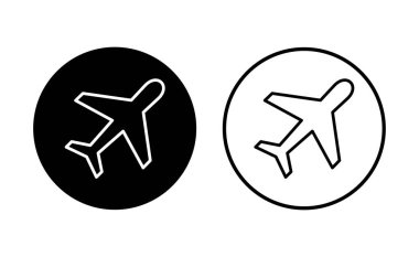 Uçak simgesi ayarlandı. Uçak ikonu vektörü. Uçuş taşıma sembolü. Seyahat illüstrasyonu. Tatil sembolü
