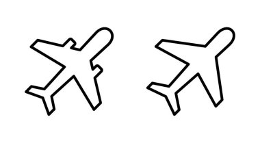 Uçak simgesi ayarlandı. Uçak ikonu vektörü. Uçuş taşıma sembolü. Seyahat illüstrasyonu. Tatil sembolü